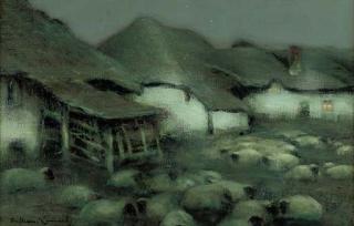 William Kennedy - Sheep in an evening landscape