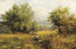 William Lakin Turner - Children on a bridge, near Barrow on Trent