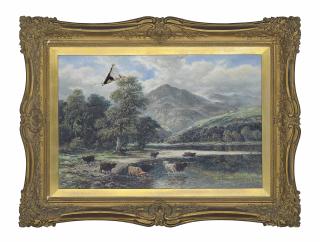 William Langley - Highland Cattle Drinking At A Loch