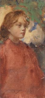 William Lee Hankey RWS, RI, ROI, RE - A young girl wearing a red cape