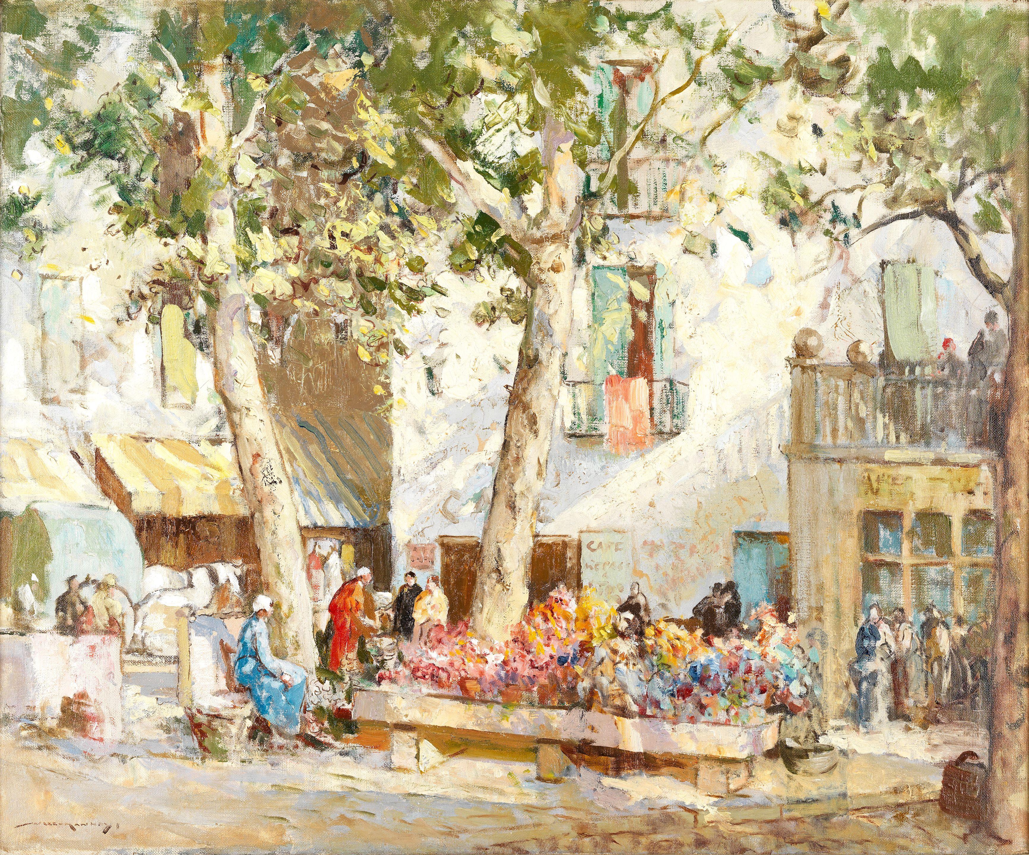 William Lee Hankey RWS, RI, ROI, RE - The flower market, Menton