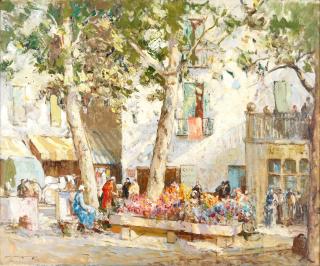 William Lee Hankey RWS, RI, ROI, RE - The flower market, Menton