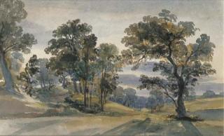 William Leighton Leitch, N.W.S. - A parkland view at dusk