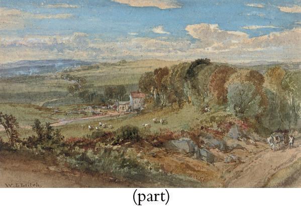 William Leighton Leitch, R.I. - Driving A Horse And Cart Up The Lane, A Farmhouse Beyond (Illustrated); And The Worksite