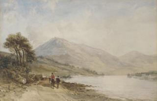 William Leighton Leitch, R.I. - Travellers walking alongside a lake