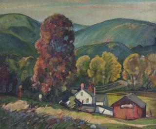 William Lester Stevens - A valley landscape with a farmhouse