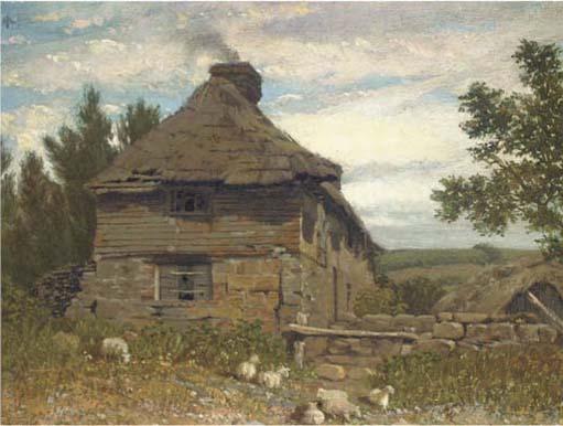 William Linton, R.B.A. - Figures by a cottage; and A cottage in a landscape