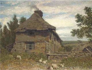 William Linton, R.B.A. - Figures by a cottage; and A cottage in a landscape