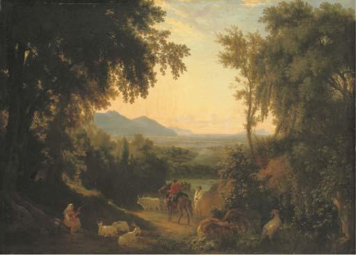 William Linton - An Italianate Landscape, With Peasants And Livestock In The Foreground