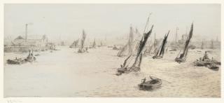 William Lionel Wyllie, R.A., R.I. - Barges and Tugs in a busy shipping lane