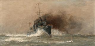 William Lionel Wyllie, R.A. - A destroyer ramming a German U-boat, WW1