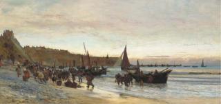 William Lionel Wyllie, R.A. - Landing fish at Ambleteuse