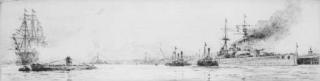 William Lionel Wyllie, R.A. - Portsmouth Harbour (Illustrated); And Battleships At Sea