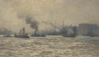 William Lionel Wyllie, R.A. - Tugs and other shipping on the Thames