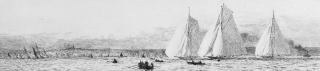 William Lionel Wyllie, R.A. - Yachts racing off Ryde (illustrated); and Shipping on the Thames seen through an arch of London Bridge