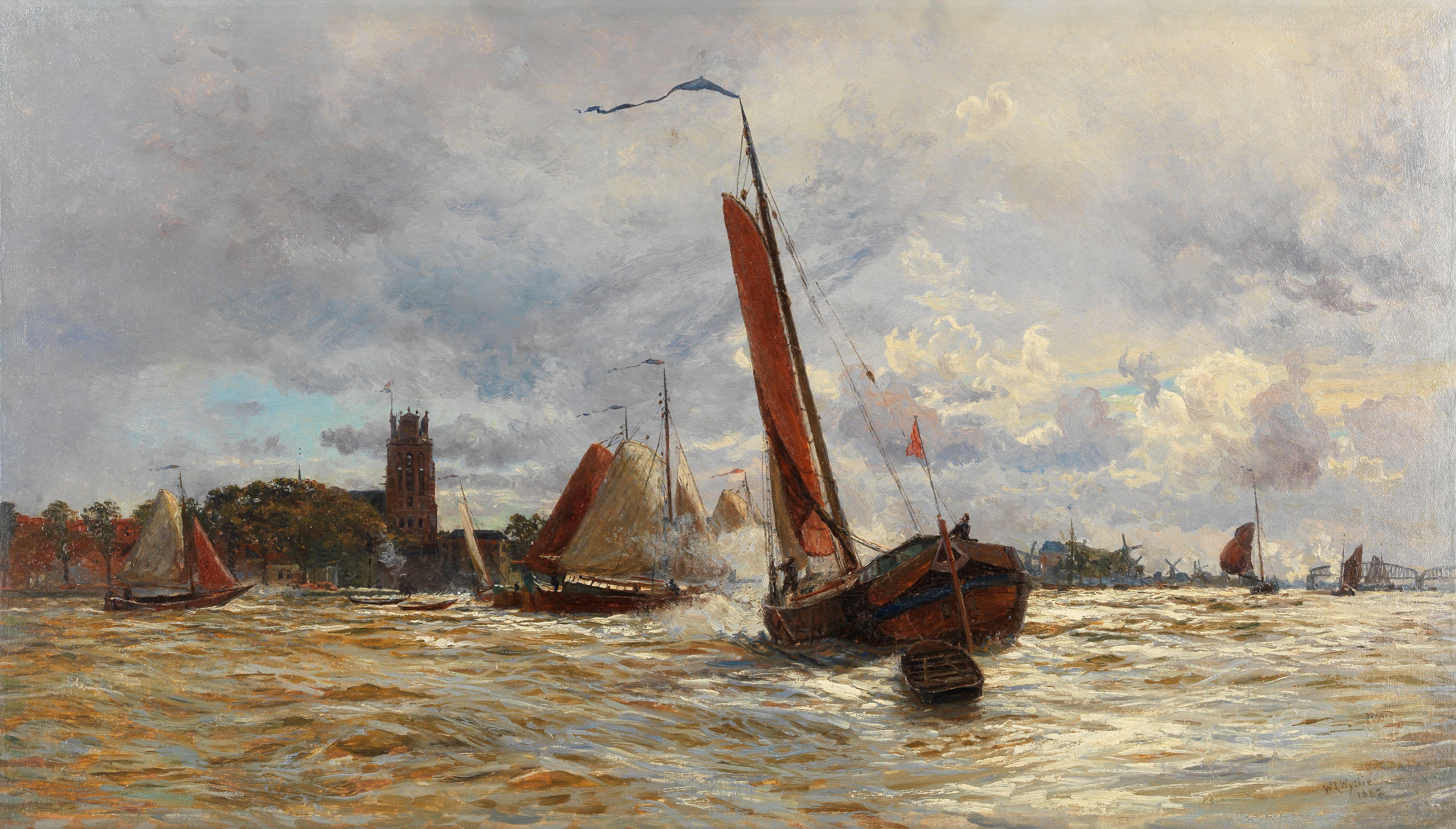 William Lionel Wyllie, RA - Boats on the river near Dordrecht