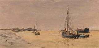 William Lionel Wyllie, RA - Fishing boats off a beach