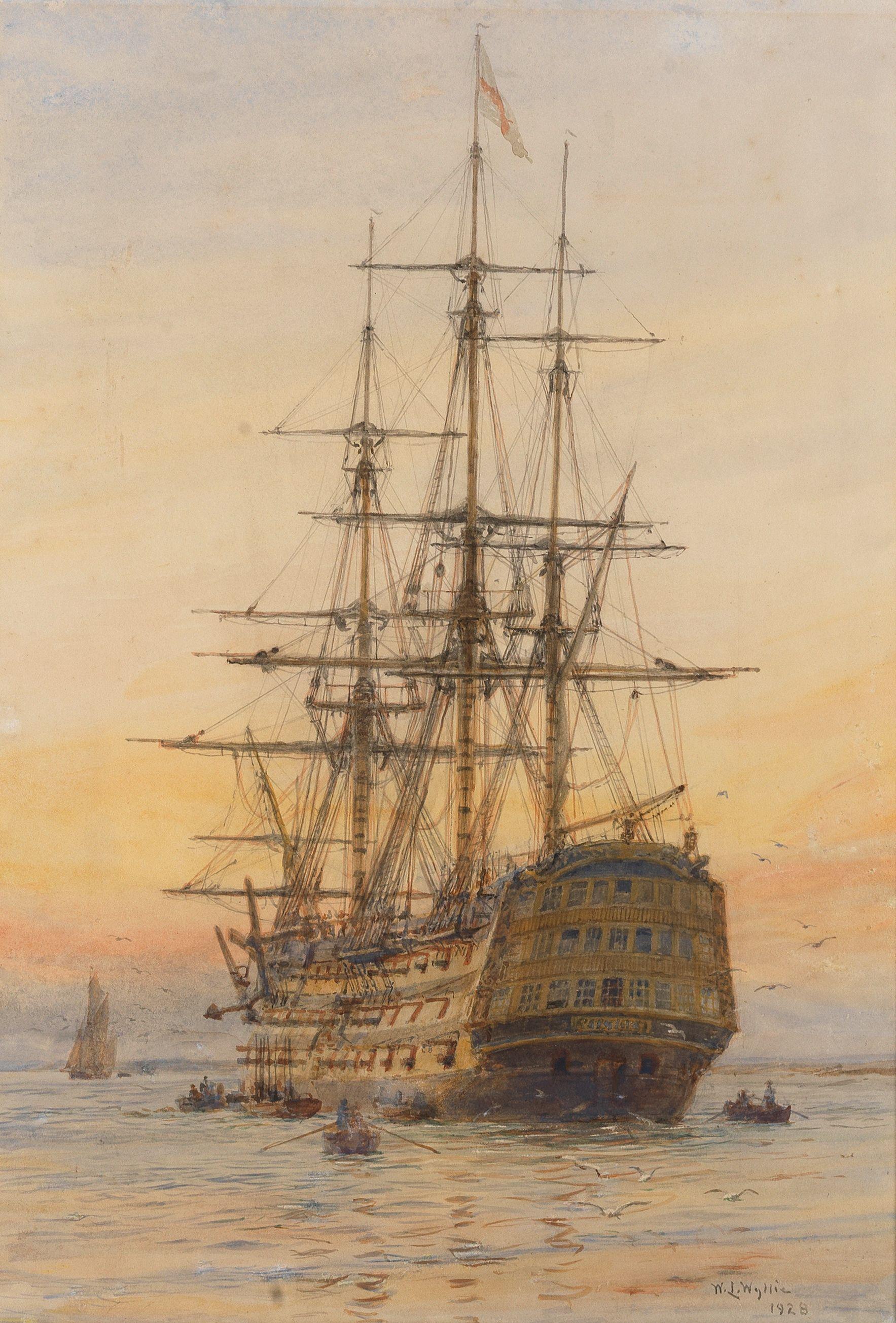 William Lionel Wyllie, RA - HMS Victory at sunset