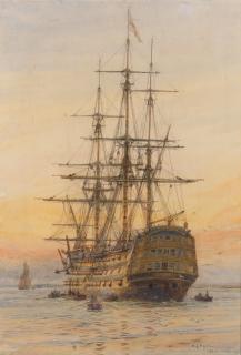 William Lionel Wyllie, RA - HMS Victory at sunset