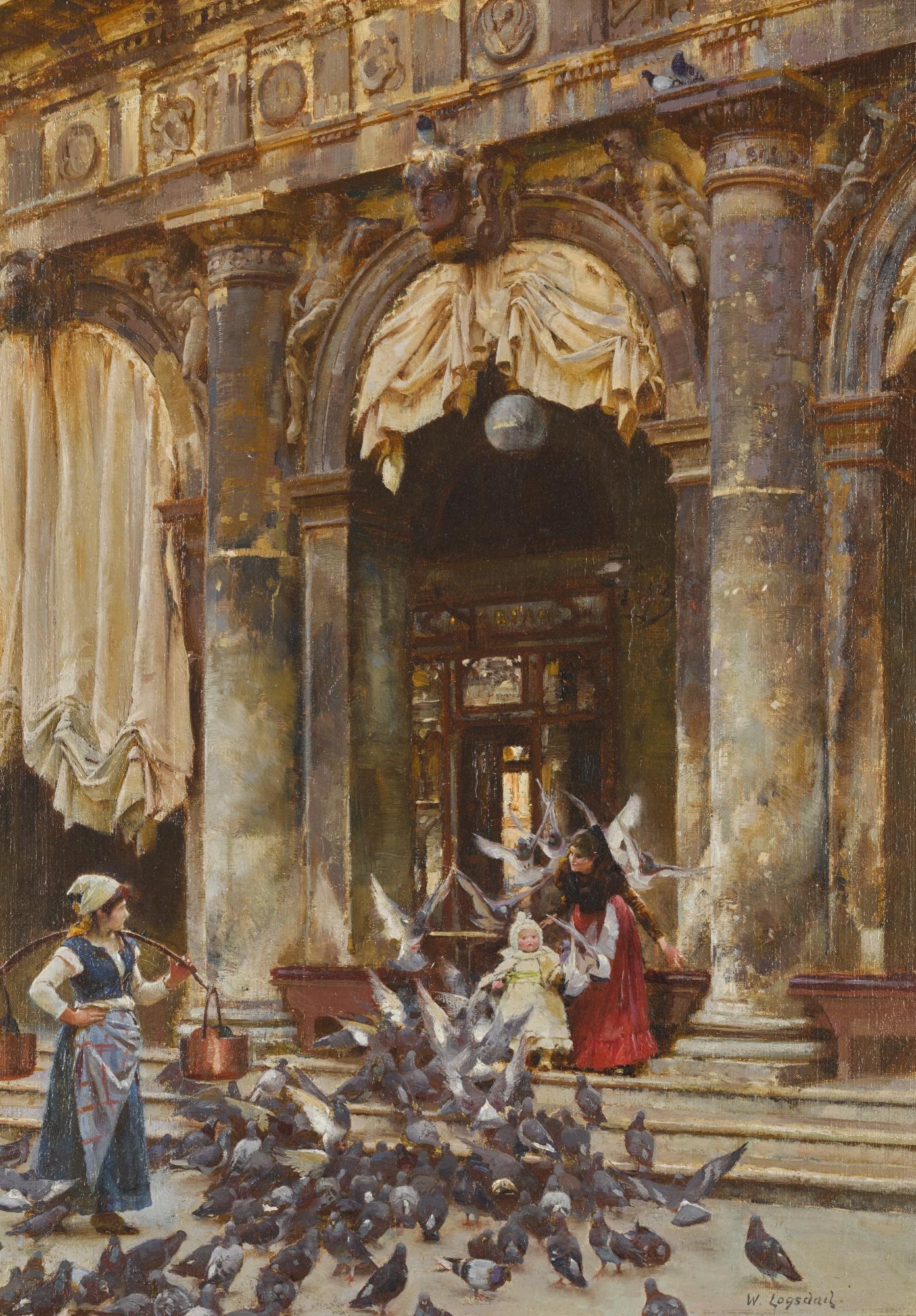 William Logsdail - Feeding The Birds Outside Florian\'S, St. Mark\'S Square, Venice