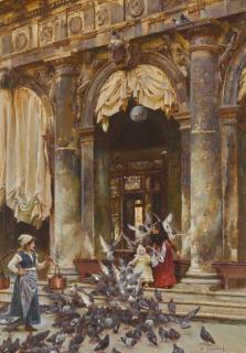 William Logsdail - Feeding The Birds Outside Florian\'S, St. Mark\'S Square, Venice
