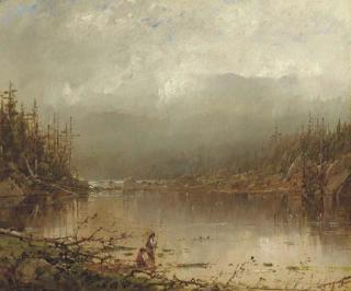 William Louis Sonntag - Fishing Along The River