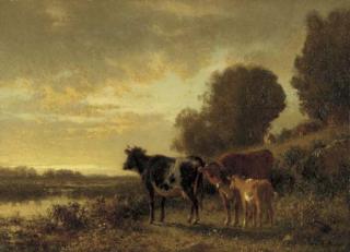 William M. Hart - Sunset with Cows