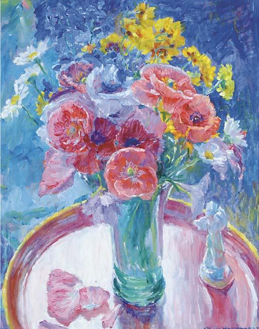 William Malherbe - Poppies and other flowers in a vase