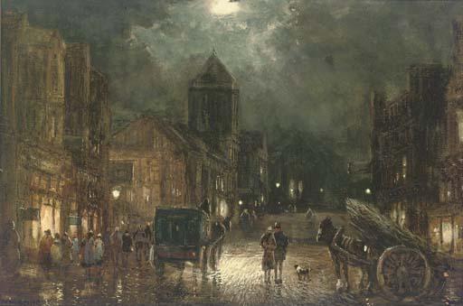 William Manners - Figures And Carriages On A Street By Moonlight (Illustrated); And Figures On A Street By Moonlight