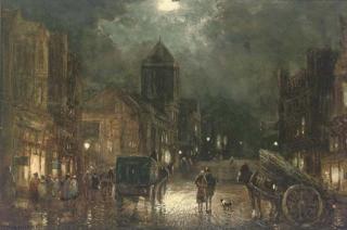 William Manners - Figures And Carriages On A Street By Moonlight (Illustrated); And Figures On A Street By Moonlight