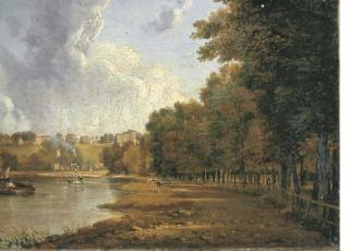 William Marlow - The towpath of the Thames with a view of Richmond Hill beyond