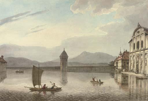 William Marlow - View of Lucerne, Kapellbrucke, Switzerland