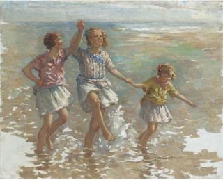 William Marshall Brown, R.S.A., R.S.W. - Paddling in the sea