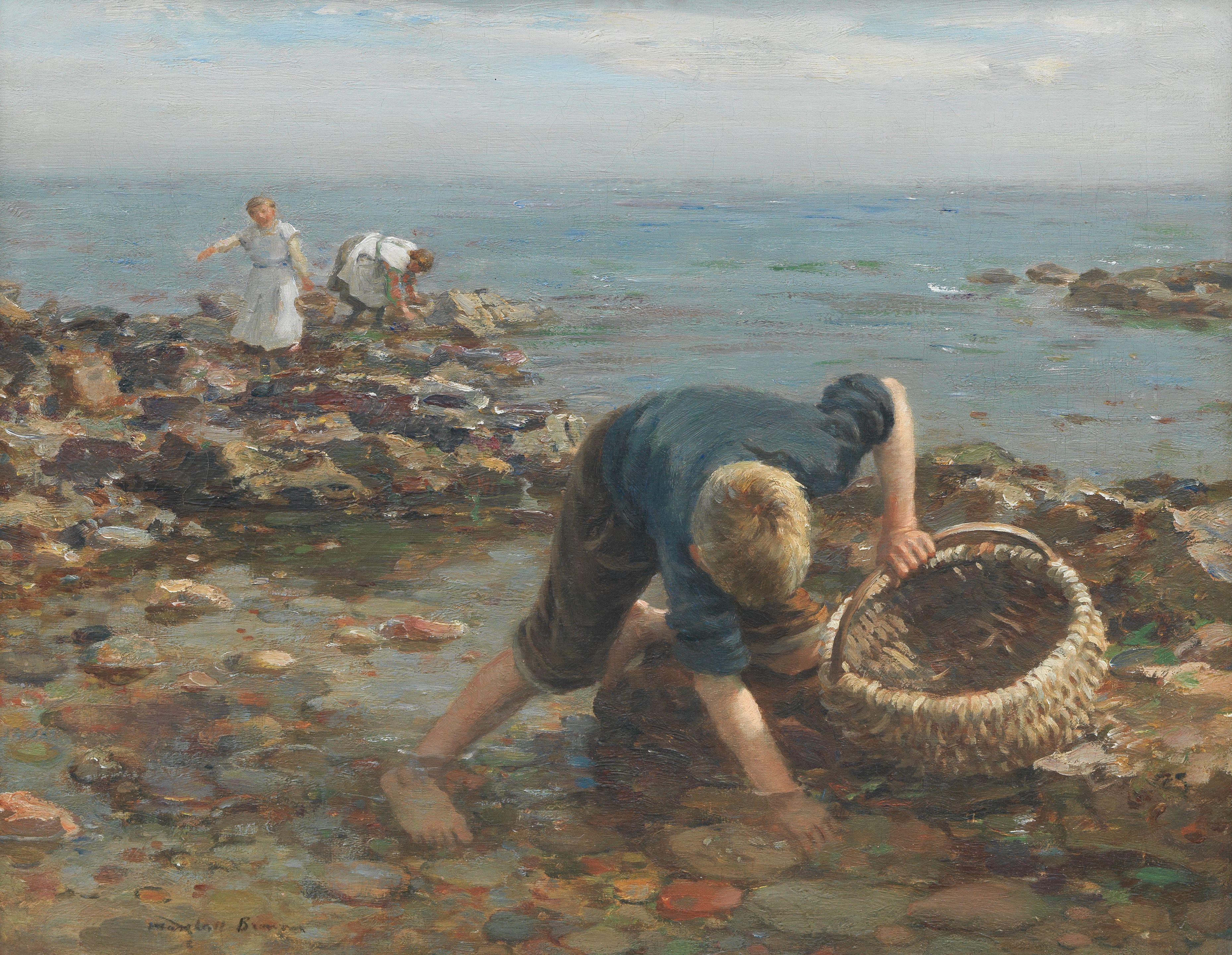 William Marshall Brown RSA RSW - Gathering mussels