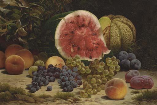 William Mason Brown - Still Life With Watermelon, Grapes, Peaches And Plums