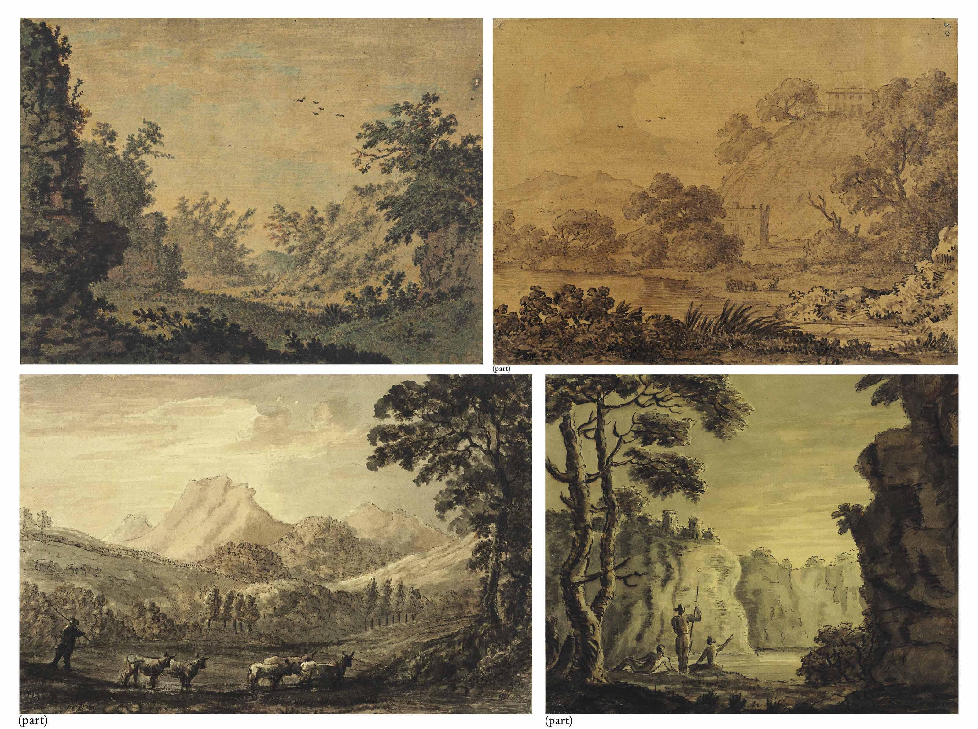 William Mason - An album of drawings compiled by William Mason (1725-1797), including sixteen sheets by The Reverend William Gilpin, one by Alexander Cozens, and two papercuts by Mrs Siddons, in a morocco leather binding tooled in gilt