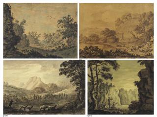 William Mason - An album of drawings compiled by William Mason (1725-1797), including sixteen sheets by The Reverend William Gilpin, one by Alexander Cozens, and two papercuts by Mrs Siddons, in a morocco leather binding tooled in gilt