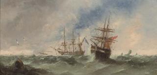William Mcalpine - Frigates riding out the gale (illustrated); and French fishing boats in coastal waters