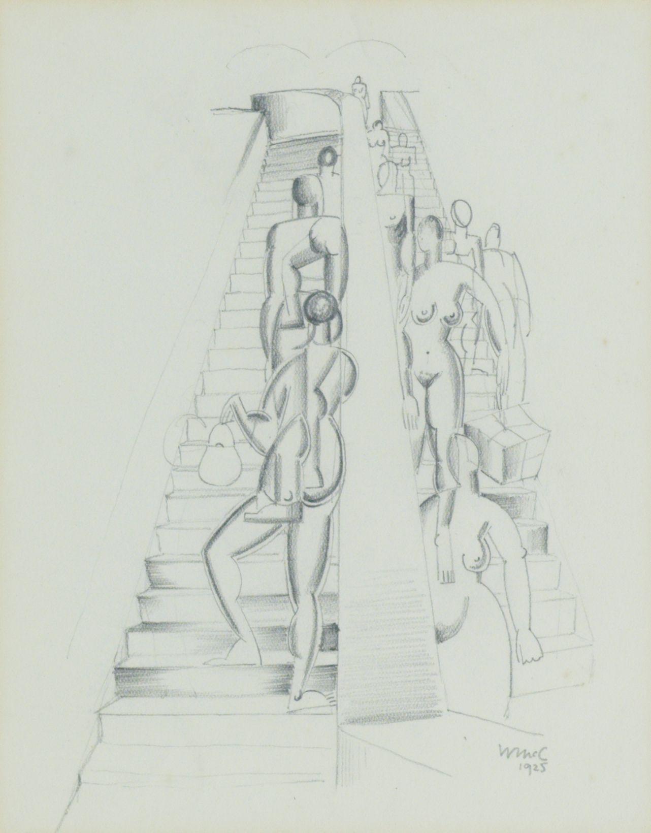 William McCance - Figures on escalator