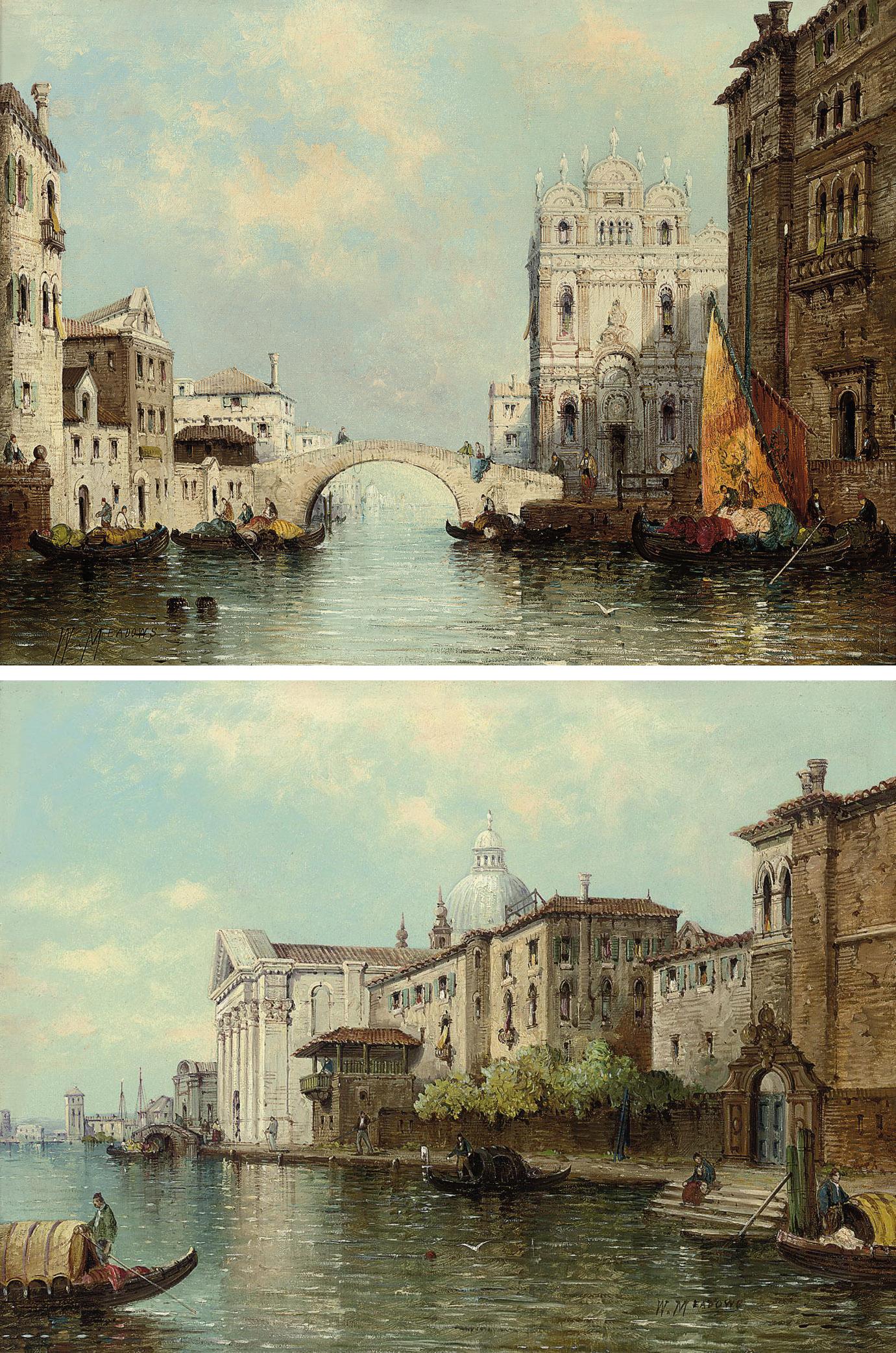 William Meadows - A Venetian capriccio; and Gondolas on a canal