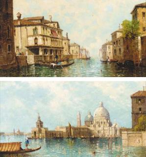 William Meadows - The entrance to the Grand Canal with the Customs House and Santa Maria della Salute beyond; and A Venetian backwater
