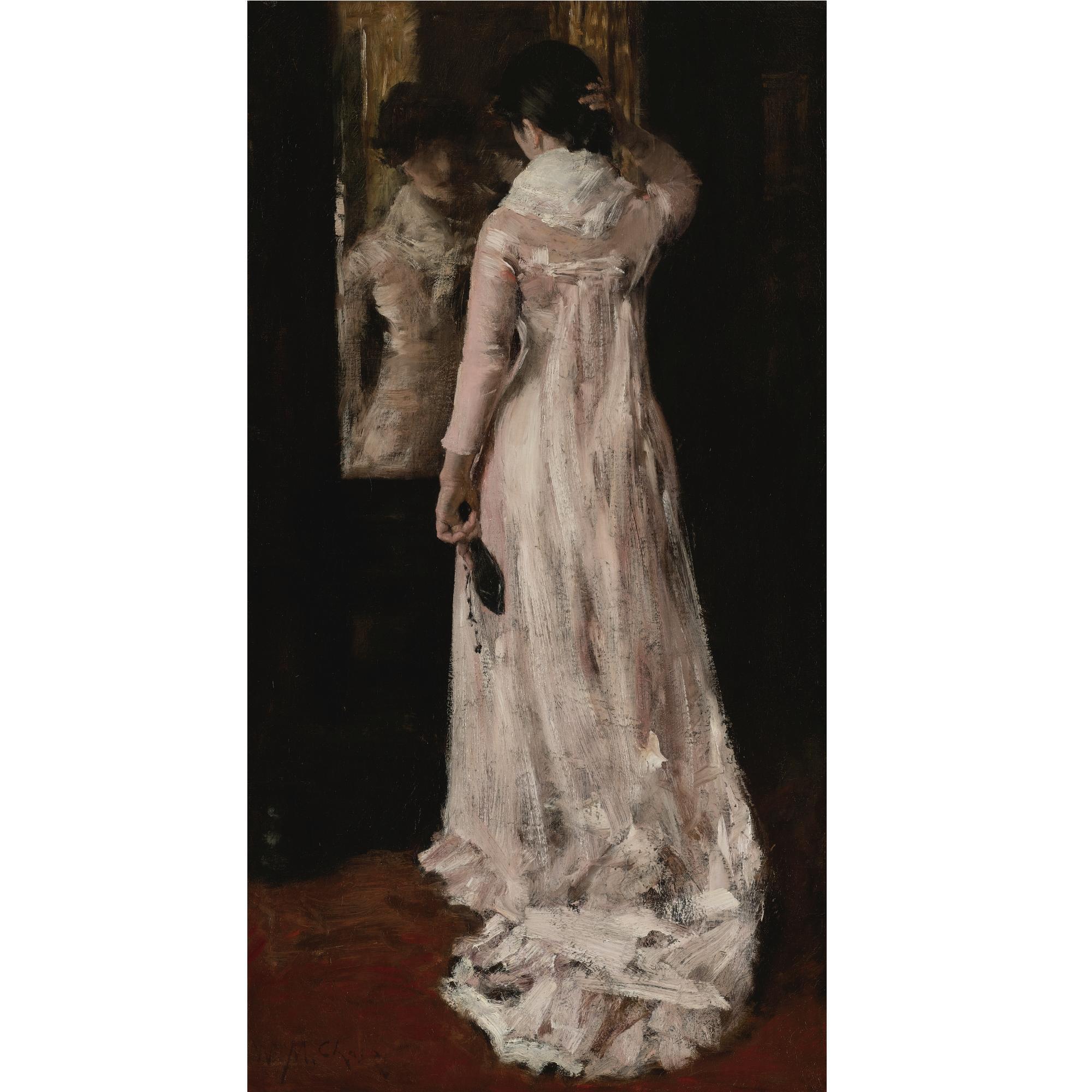William Merritt Chase - I Think I Am Ready Now (The Mirror, The Pink Dress)