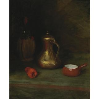 William Merritt Chase - Still Life With Bottle, Carafe, Pot And Red Pepper