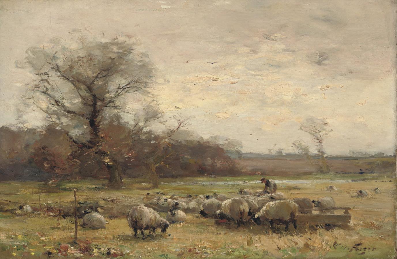William Miller Frazer, R.S.A., P.S.S.A. - Feeding the sheep