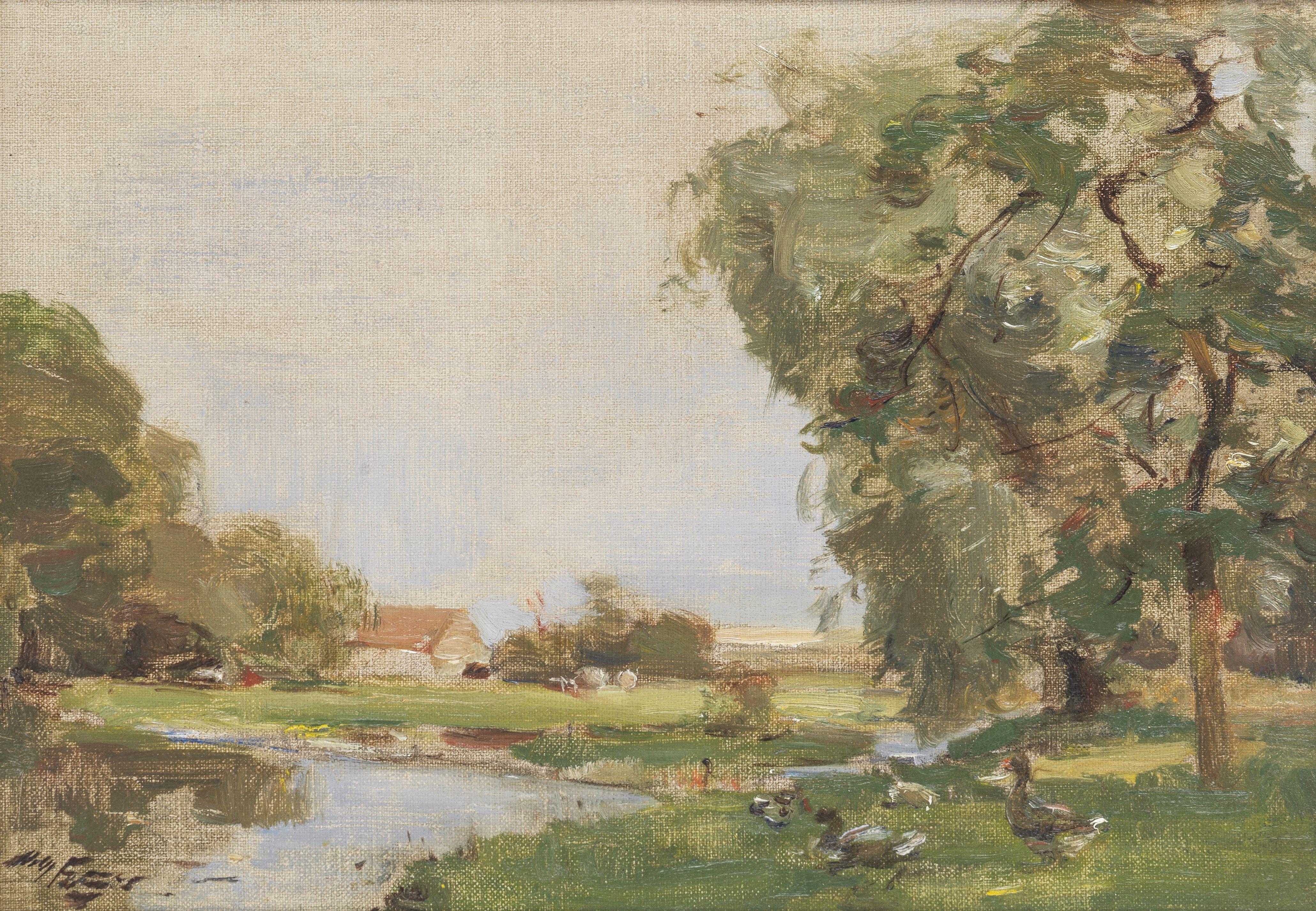 William Miller Frazer, RSA - A landscape with geese, East Lothian