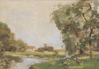 William Miller Frazer, RSA - A landscape with geese, East Lothian