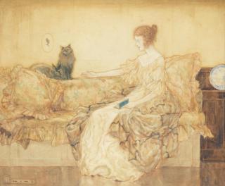 William Mitcheson Timlin - Lady reading with her cats