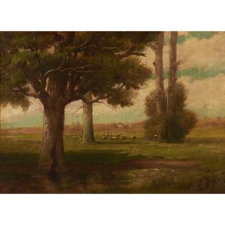 William Morris Hunt - Landscape with Majestic Trees and Distant Grazing Flock