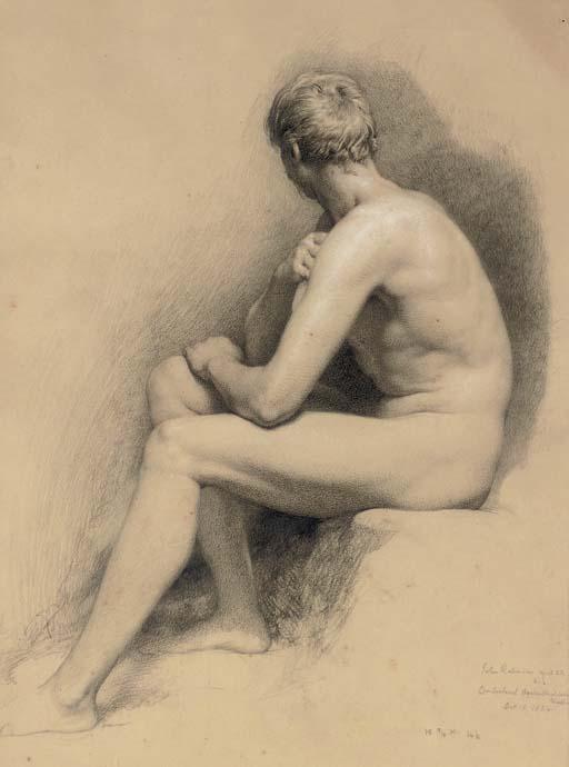 William Mulready, R.A. - Study of a male nude, full-length, seated