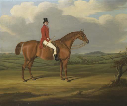 William Nedham - A Gentleman On A Chestnut Hunter In An Extensive Landscape With Quenby Hall Beyond